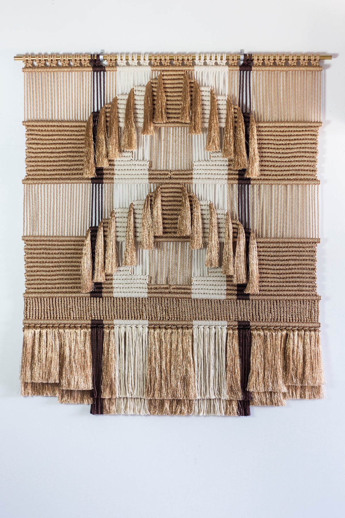 Gold, white and brown metallic wall hanging by Milla Novo, 170 x 200 cm, photo 1 of 2