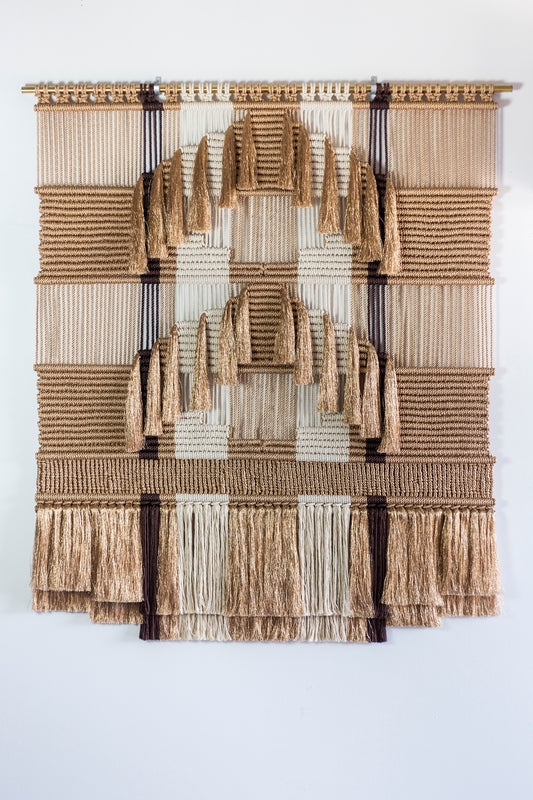 Gold, white and brown metallic wall hanging by Milla Novo, 170 x 200 cm, photo 1 of 2