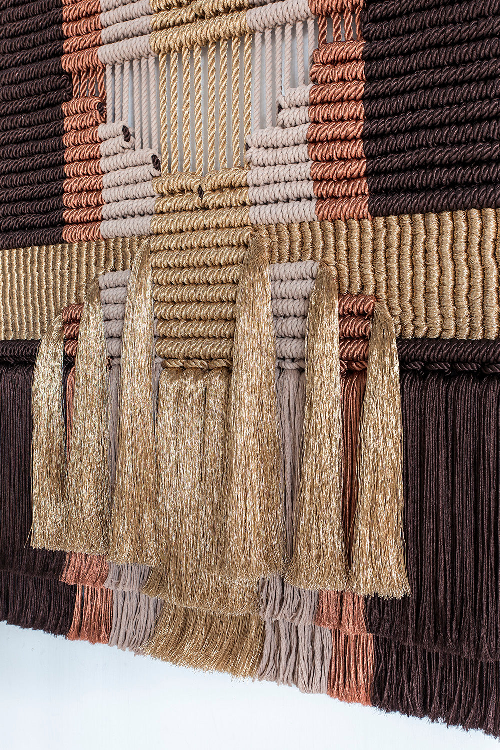 Angosta brown and gold macramé wall hanging by Milla Novo, 120 x 200 cm, photo 3 of 3