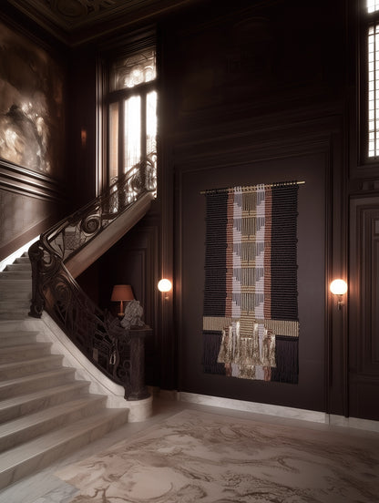 Angosta brown and gold macramé wall hanging by Milla Novo, 120 x 200 cm, photo 1 of 3