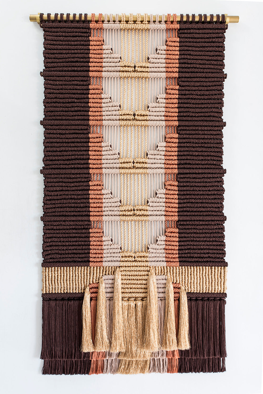 Angosta brown and gold macramé wall hanging by Milla Novo, 120 x 200 cm, photo 2 of 3