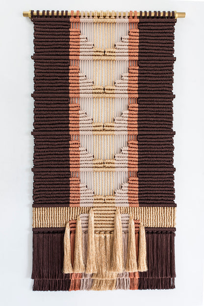 Angosta brown and gold macramé wall hanging by Milla Novo, 120 x 200 cm, photo 2 of 3