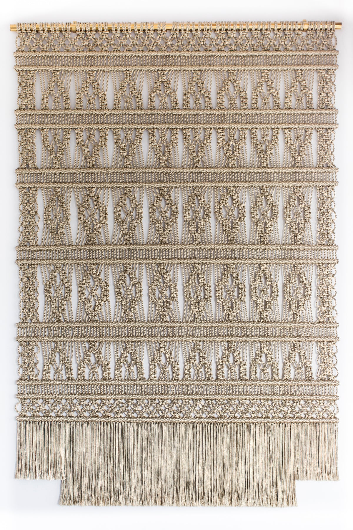 Gold metallic macramé wall hanging by Milla Novo, 180 x 258 cm, photo 1 of 4