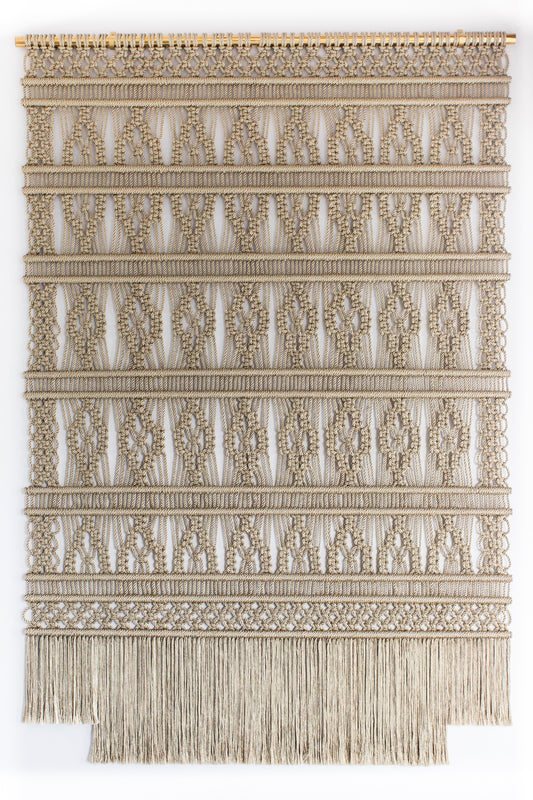Gold metallic macramé wall hanging by Milla Novo, 180 x 258 cm, photo 1 of 4