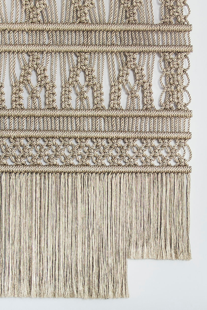 Gold metallic macramé wall hanging by Milla Novo, 180 x 258 cm, photo 2 of 4