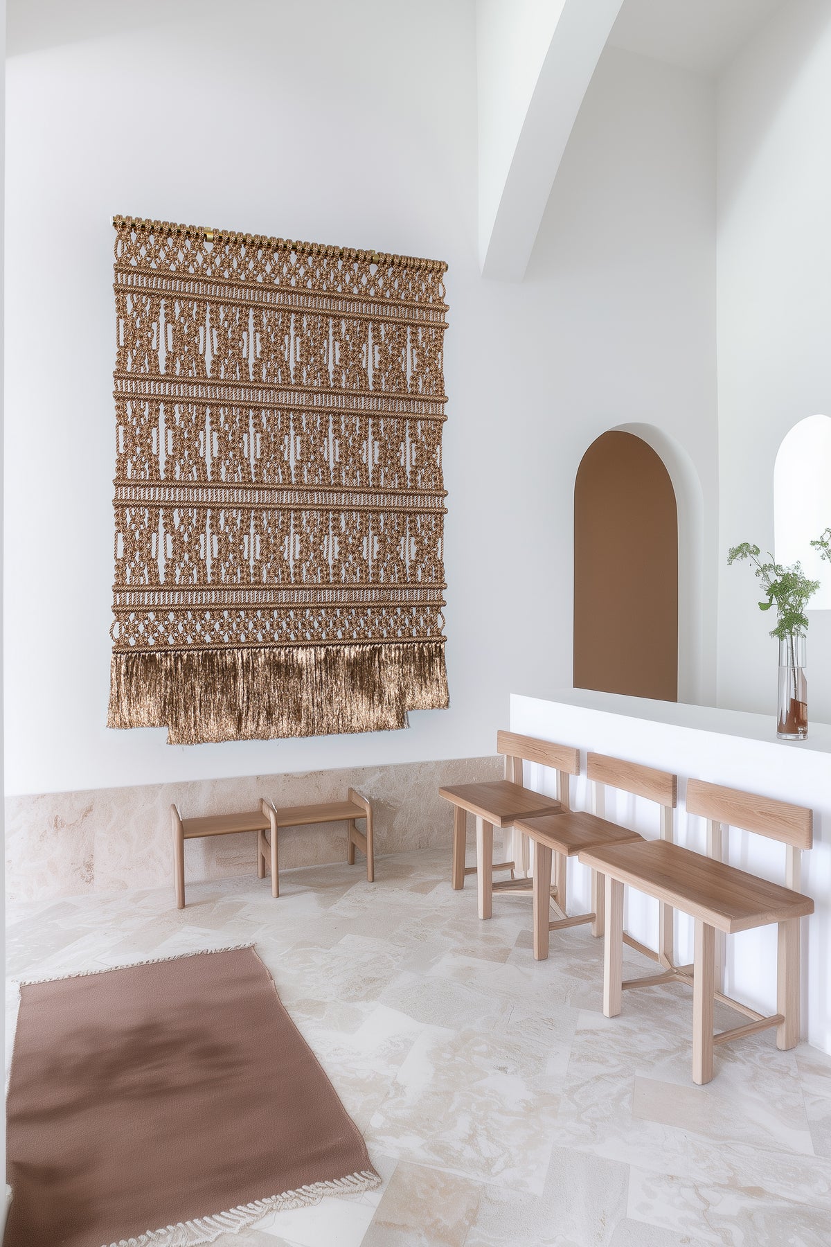 Rose gold metallic macramé wall hanging by Milla Novo, 150 x 200 cm